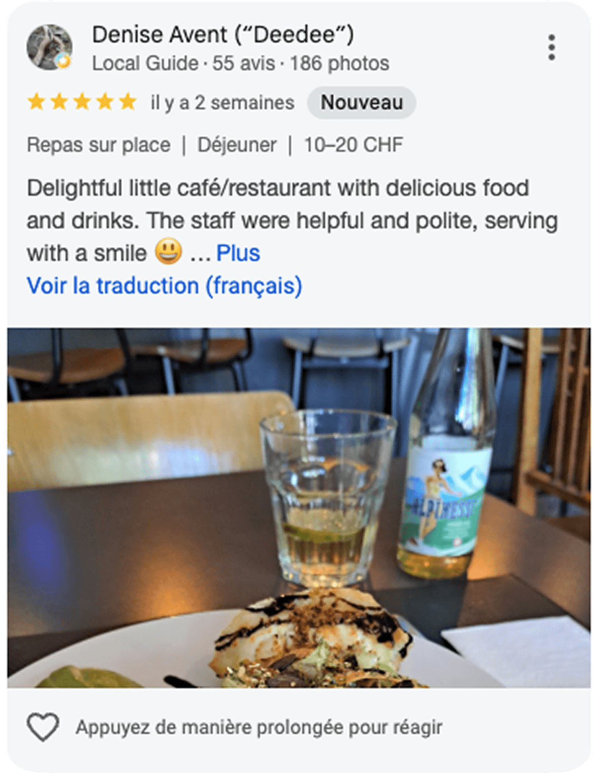 Un avis Google 5 étoiles récolté pendant le challenge.